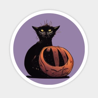 Scruffy black cat on a pumpkin Magnet